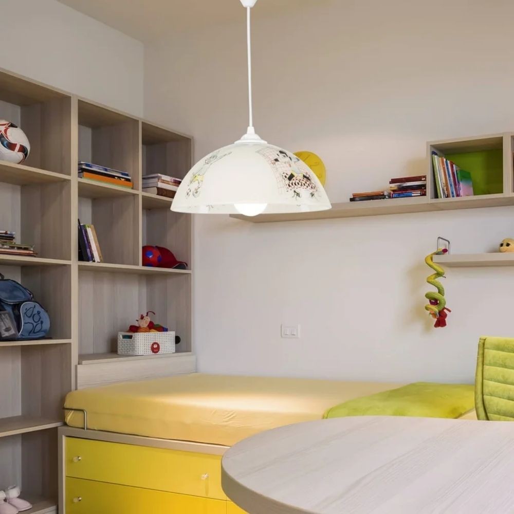 lampada per cameretta mufi mdl4164 vetro bianco con disegni, cavo regolabile per adattarsi a soffitti di diverse altezze