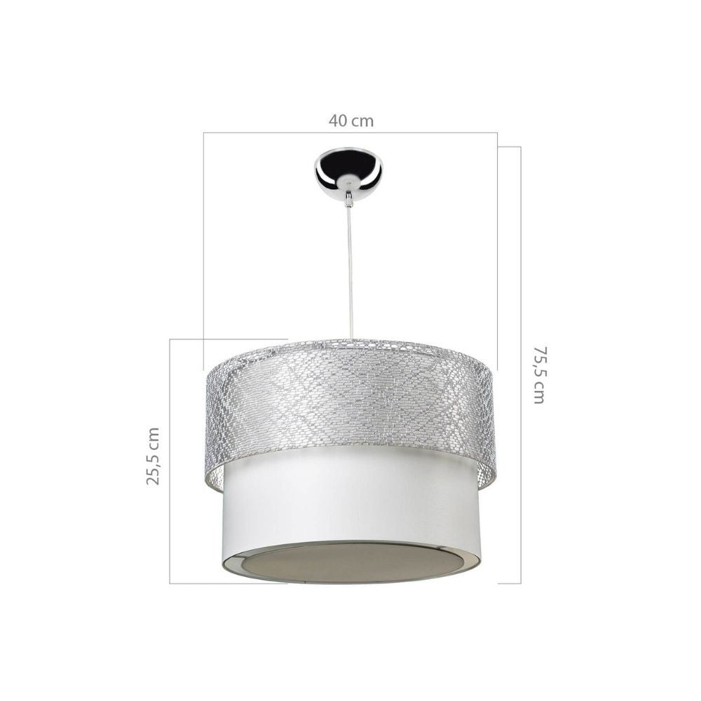 lampada a sospensione polo mdl2355 in tessuto grigio, ambientazione moderna con punto luce centrale sopra il tavolo
