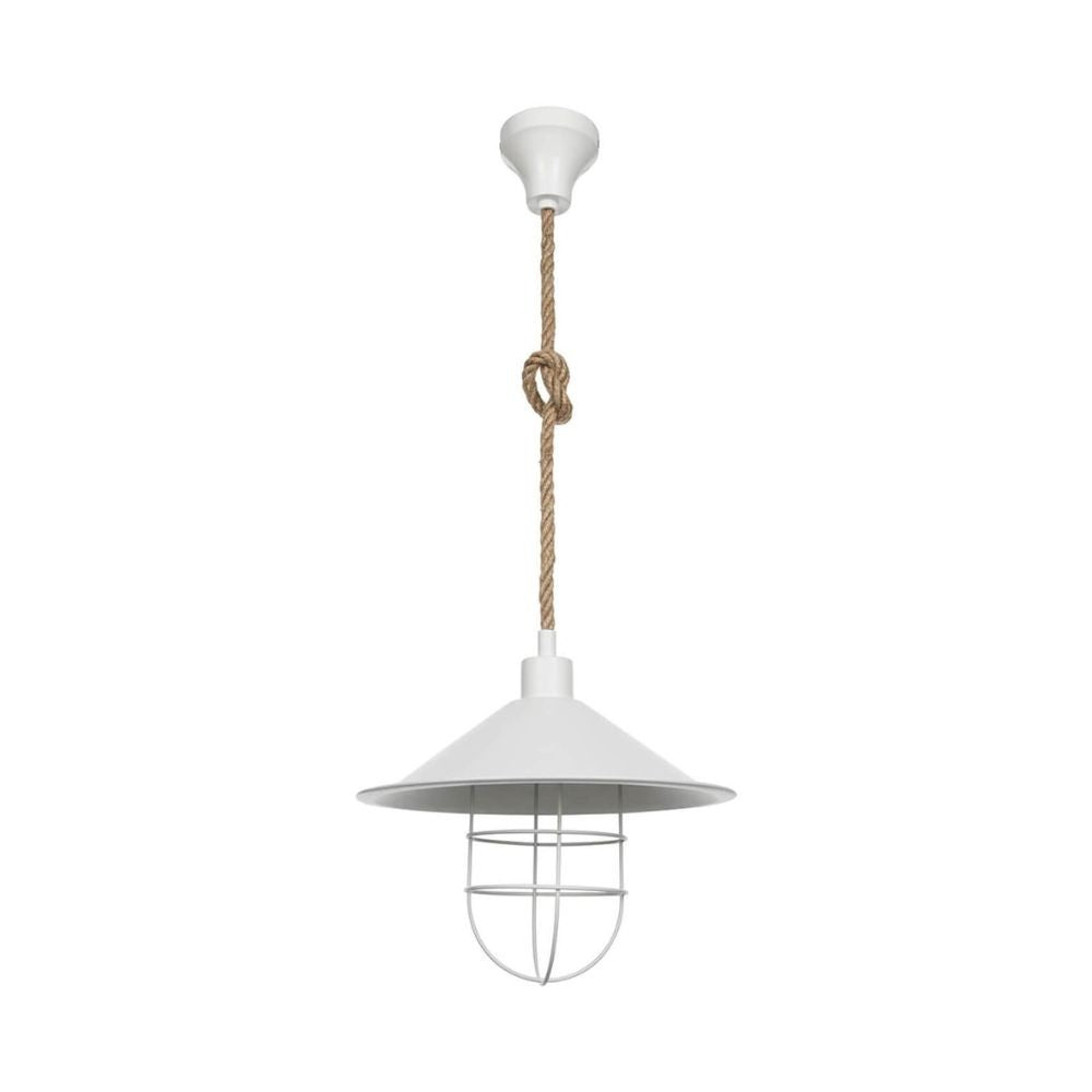 lampada da soffitto bulut asz0631 metallo bianco e corda iuta, lampada a sospensione con luce diretta, perfetta per tavolo da pranzo o cucina