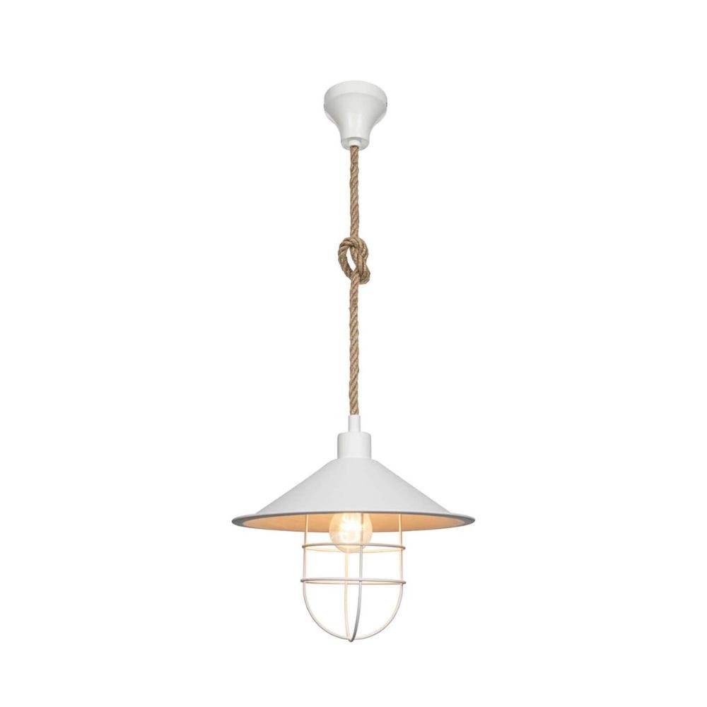 lampada da soffitto bulut asz0631 metallo bianco e corda iuta, vista dal basso del paralume in metallo, vetro o tessuto