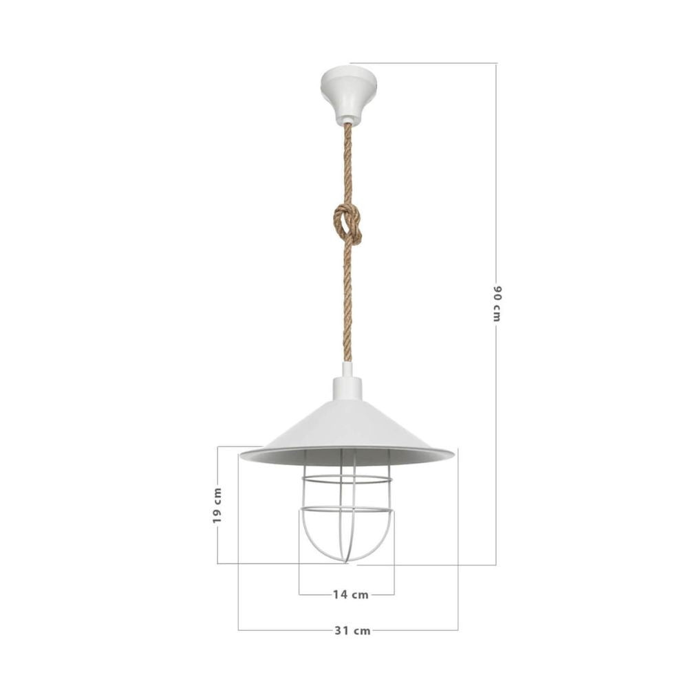 lampada da soffitto bulut asz0631 metallo bianco e corda iuta, cavo regolabile per adattarsi a soffitti di diverse altezze