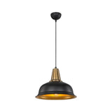 lampada a sospensione rena asz1341 metallo nero interno oro, vista dal basso del paralume in metallo, vetro o tessuto