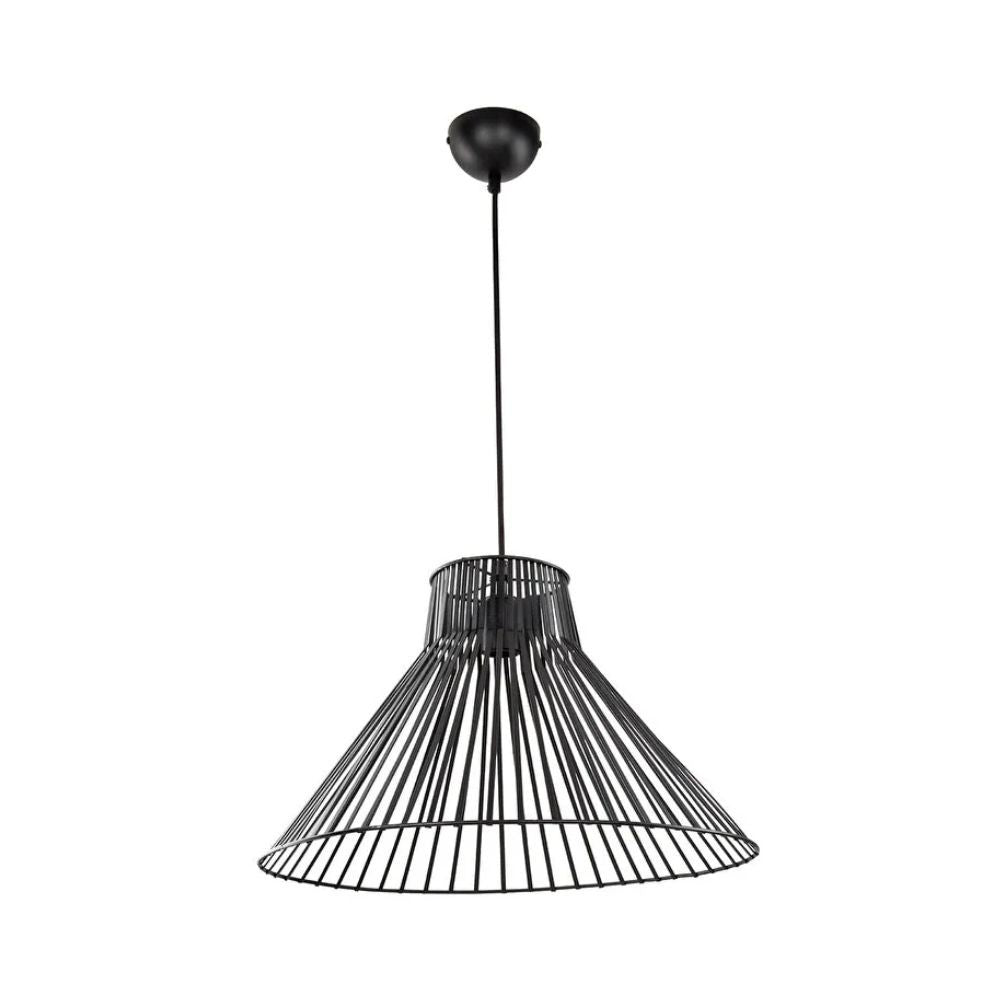 lampada a sospensione panama mdl4135 filo metallico nero, vista dal basso del paralume in metallo, vetro o tessuto