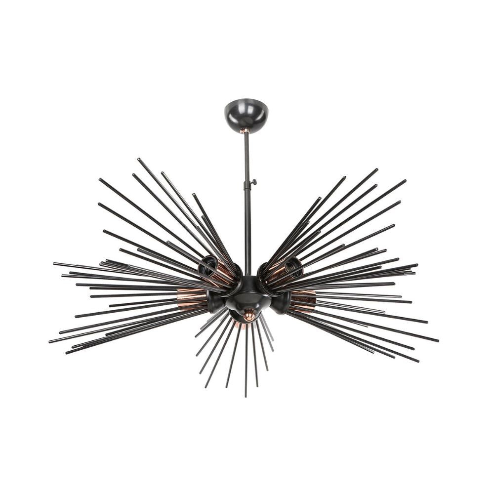 lampada da soffitto a 5 luci salem mdl3806 metallo nero, vista dal basso del paralume in metallo, vetro o tessuto