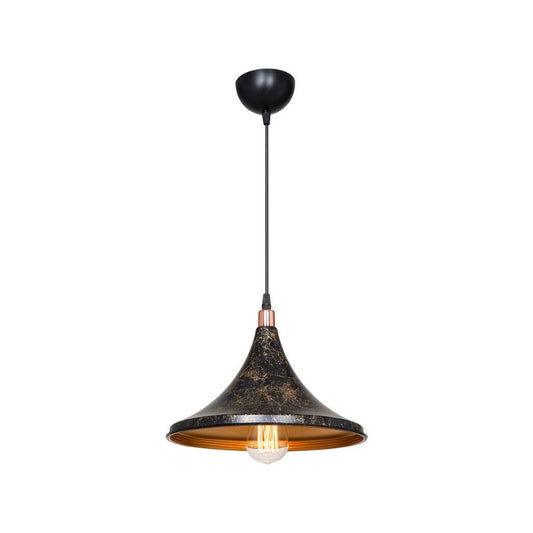 lampada a sospensione kalyon metallo nero oro asz1650, vista dal basso del paralume in metallo, vetro o tessuto