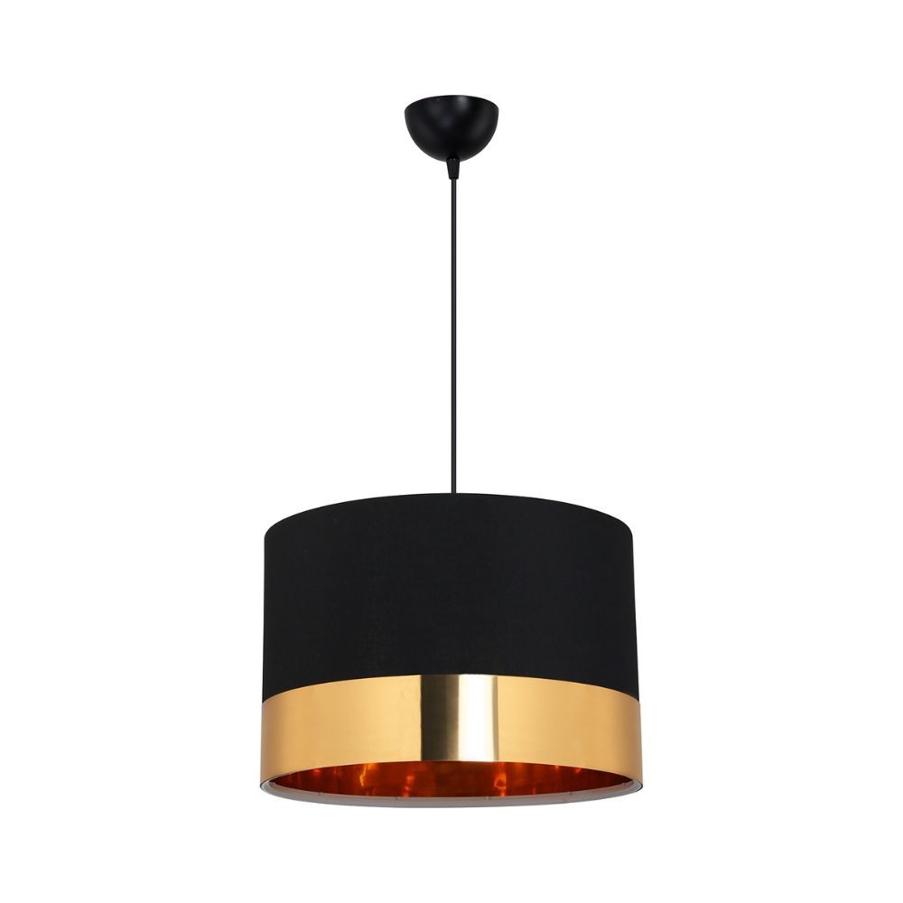 lampada a sospensione alfina tessuto nero fascia oro asz1665, lampada a sospensione con luce diretta, perfetta per tavolo da pranzo o cucina