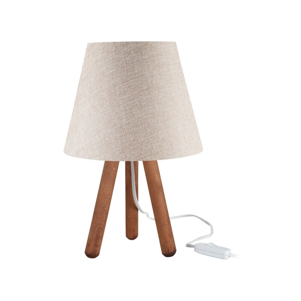 lampada da tavolo pino asz1452 con piantana colore noce e paralume in tessuto beige, lampada da tavolo con base stabile e paralume elegante
