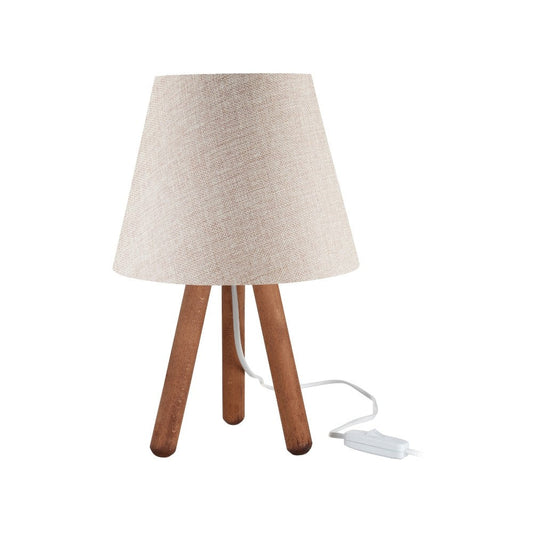 lampada da tavolo pino asz1452 con piantana colore noce e paralume in tessuto beige, lampada da tavolo con base stabile e paralume elegante