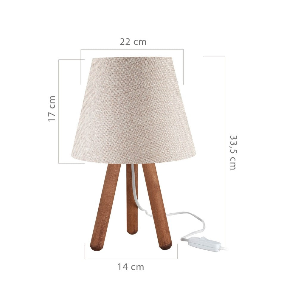 lampada da tavolo pino asz1452 con piantana colore noce e paralume in tessuto beige, luce soffusa ideale per lettura o relax serale