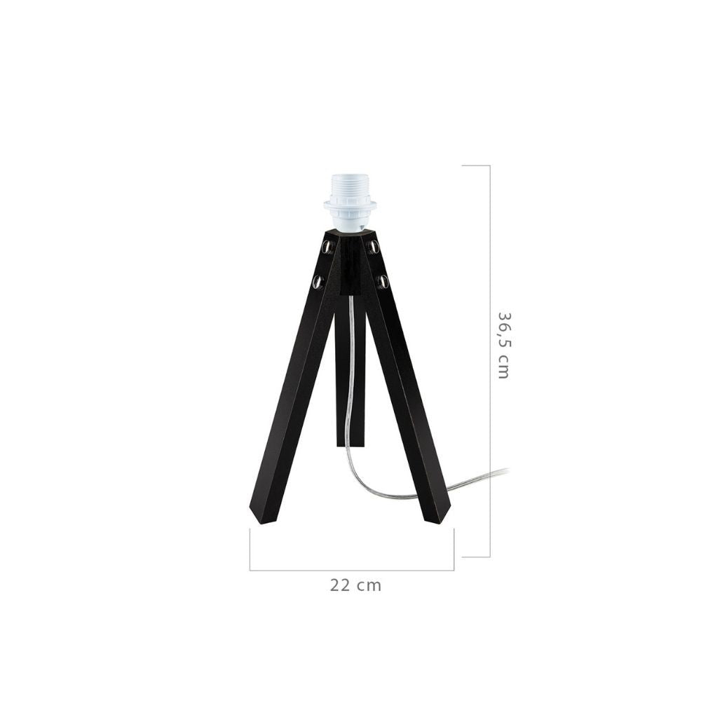 lampada da tavolo treppiede deco mdl3042 legno nero, vista ambientata su scrivania, comodino o console