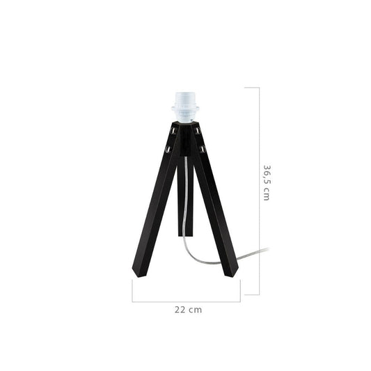 lampada da tavolo treppiede deco mdl3042 legno nero, vista ambientata su scrivania, comodino o console