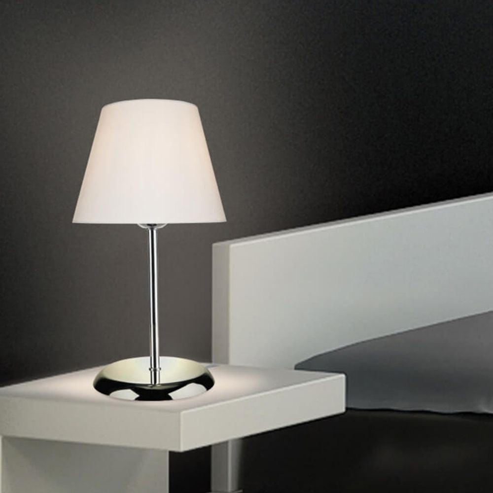 lampada da tavolo elva asz1047 in metallo e paralume tessuto, luce soffusa ideale per lettura o relax serale
