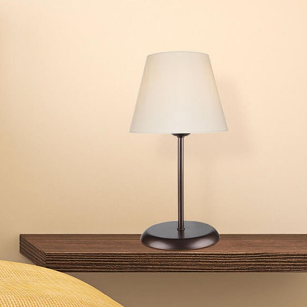 lampada da tavolo elva asz1050 in metallo e paralume tessuto, luce soffusa ideale per lettura o relax serale