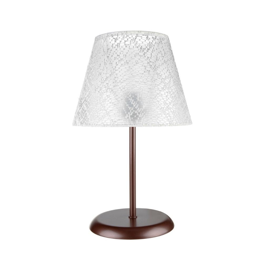 lampada da tavolo elva mng3065 in metallo e paralume tessuto ricamo, lampada da tavolo con base stabile e paralume elegante
