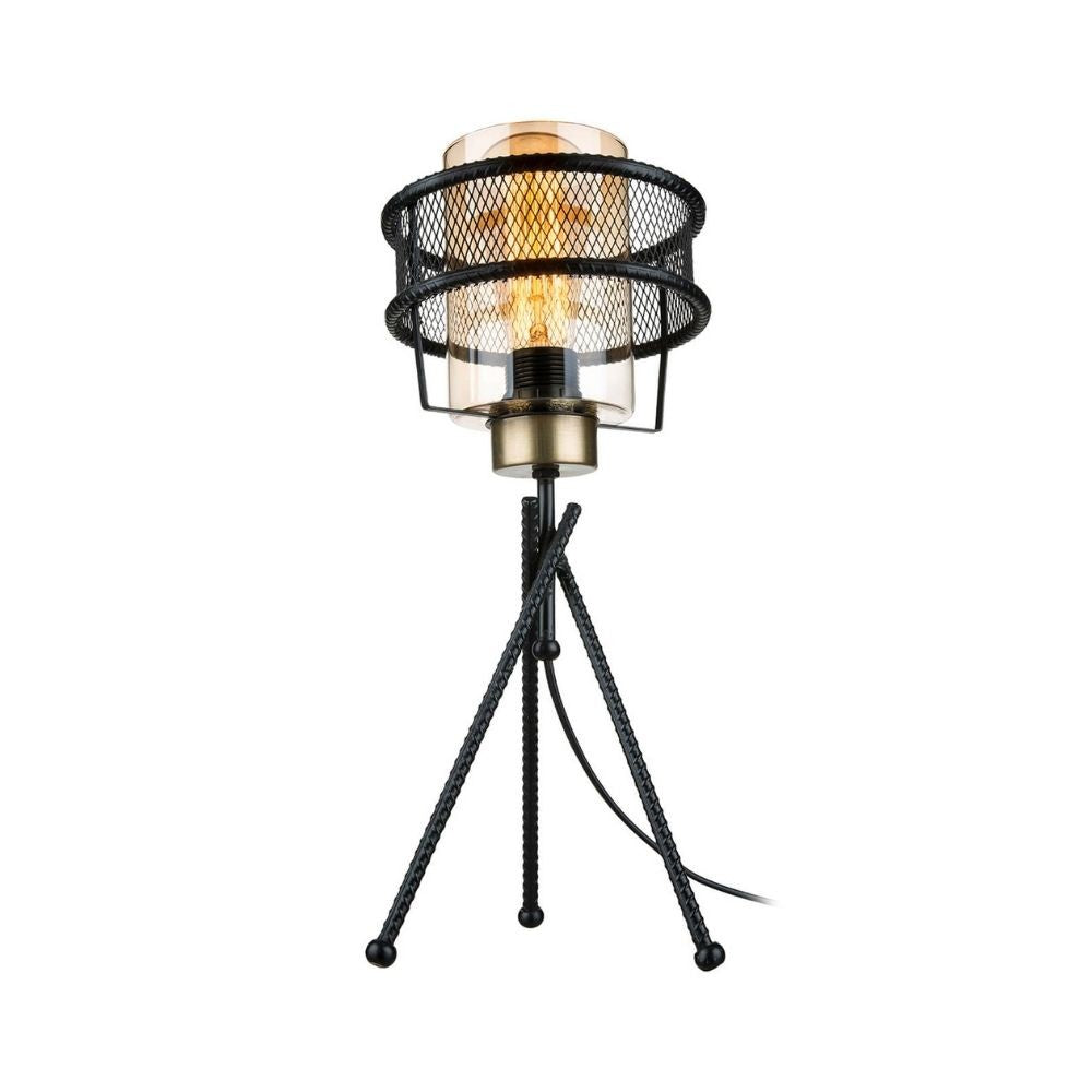 lampada da tavolo grande mdl3713 in ferro intrecciato paralume vetro, vista ambientata su scrivania, comodino o console