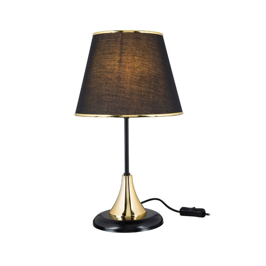 lampada da tavolo arden metallo e paralume tessuto nero asz1632, vista ambientata su scrivania, comodino o console