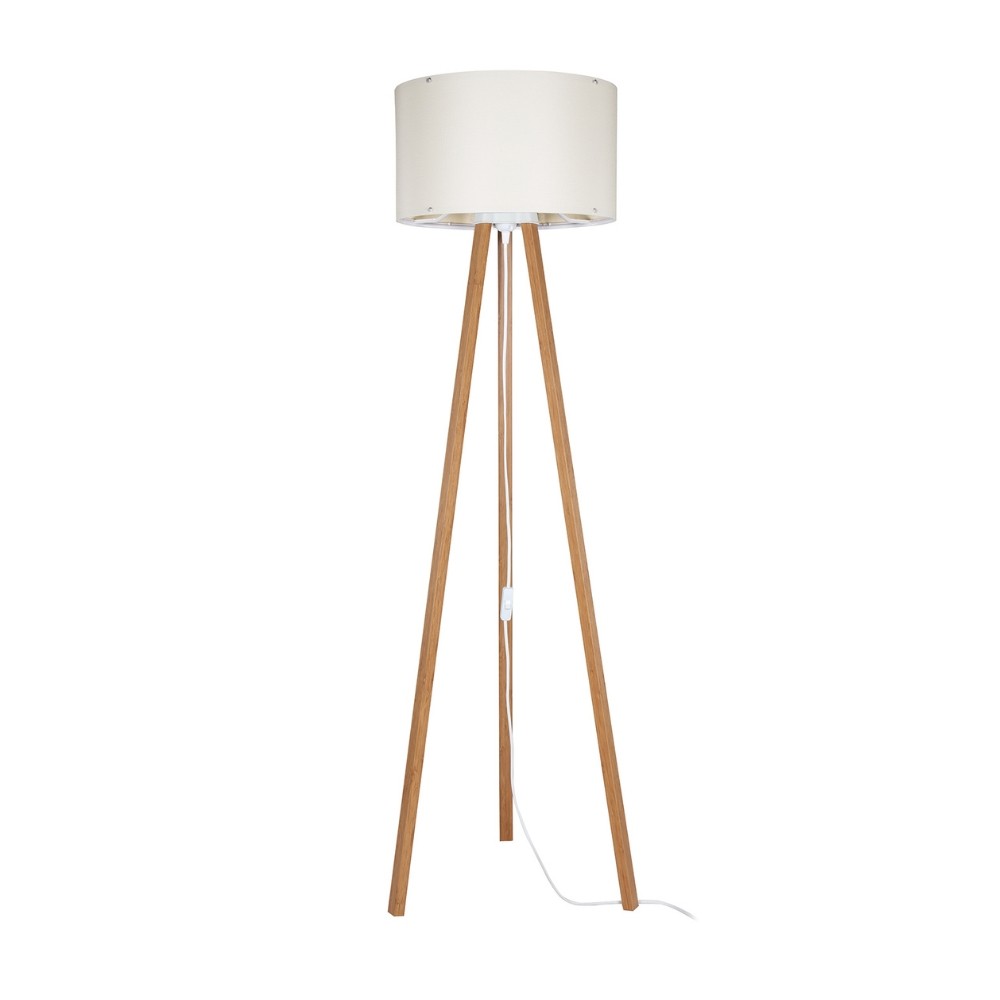 lampada da terra piko asz1664 con piantana in rovere e paralume in tessuto crema, lampada da terra alta con paralume in tessuto o metallo