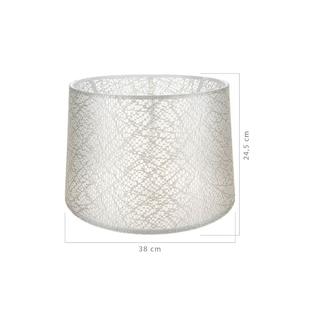 paralume deco asz1182 tessuto crema motivo ricamo, vista ambientata accanto a divano, poltrona o libreria