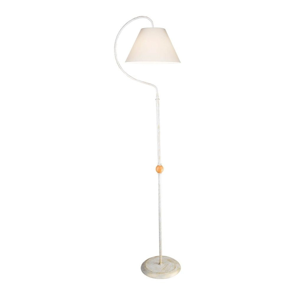 lampada da terra a stelo geo asz1043 con paralume tessuto bianco, vista ambientata accanto a divano, poltrona o libreria