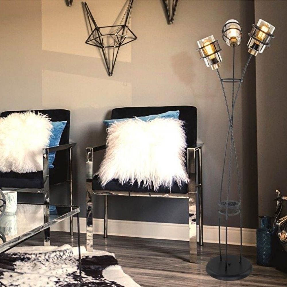 lampada da terra grande mdl3812 in ferro intrecciato 3 luci in vetro, luce indiretta perfetta per creare atmosfera accogliente