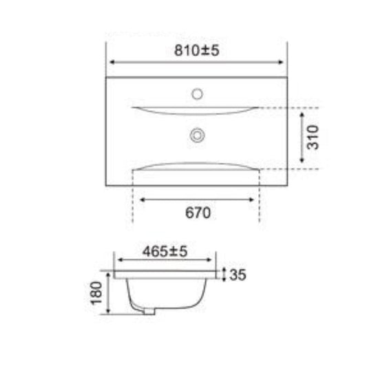 lavabo consolle da appoggio plat840-80 81x46.5x18 cm bianco, dettaglio del lavabo in ceramica con finitura lucida