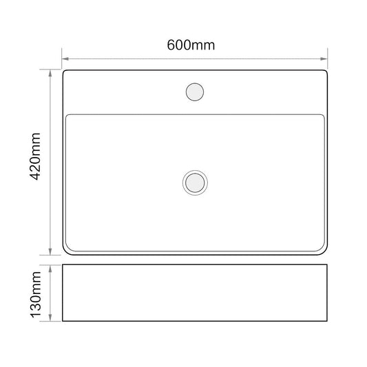 lavabo da appoggio 9555 in ceramica 60x42x13 cm nero opaco, dettaglio del lavabo in ceramica con finitura lucida