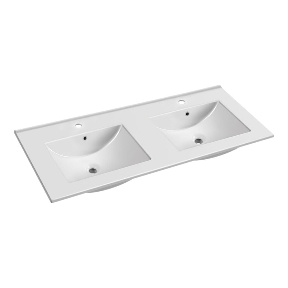 lavabo da appoggio 20331 in ceramica due vasche 121.5x47 cm colore bianco, lavabo moderno ideale per bagni eleganti e funzionali