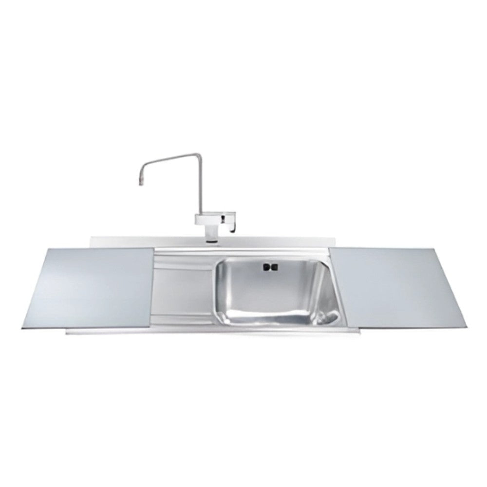 lavello smeg li91sgs 90x50 cm 1 vasca con gocciolatoio a sinistra con vetri silver, lavello in acciaio inox a una vasca, vista frontale