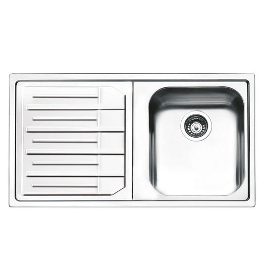 lavello smeg lp861s2 inox 1 vasca con gocciolatoio sinistro 86x50 cm., lavello in acciaio inox a una vasca, vista frontale