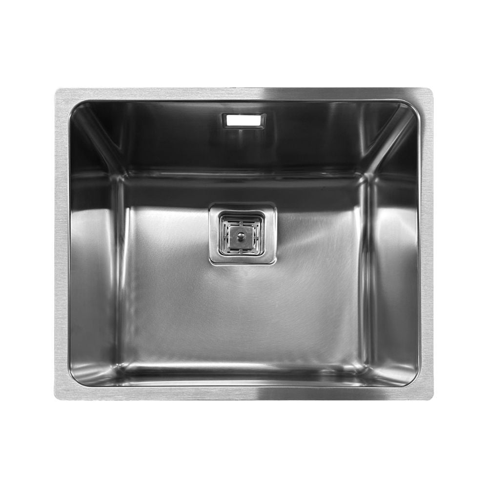 lavello sottotop vasca45 foro quadro inox, vista laterale con bordo incasso a filo o semifilo
