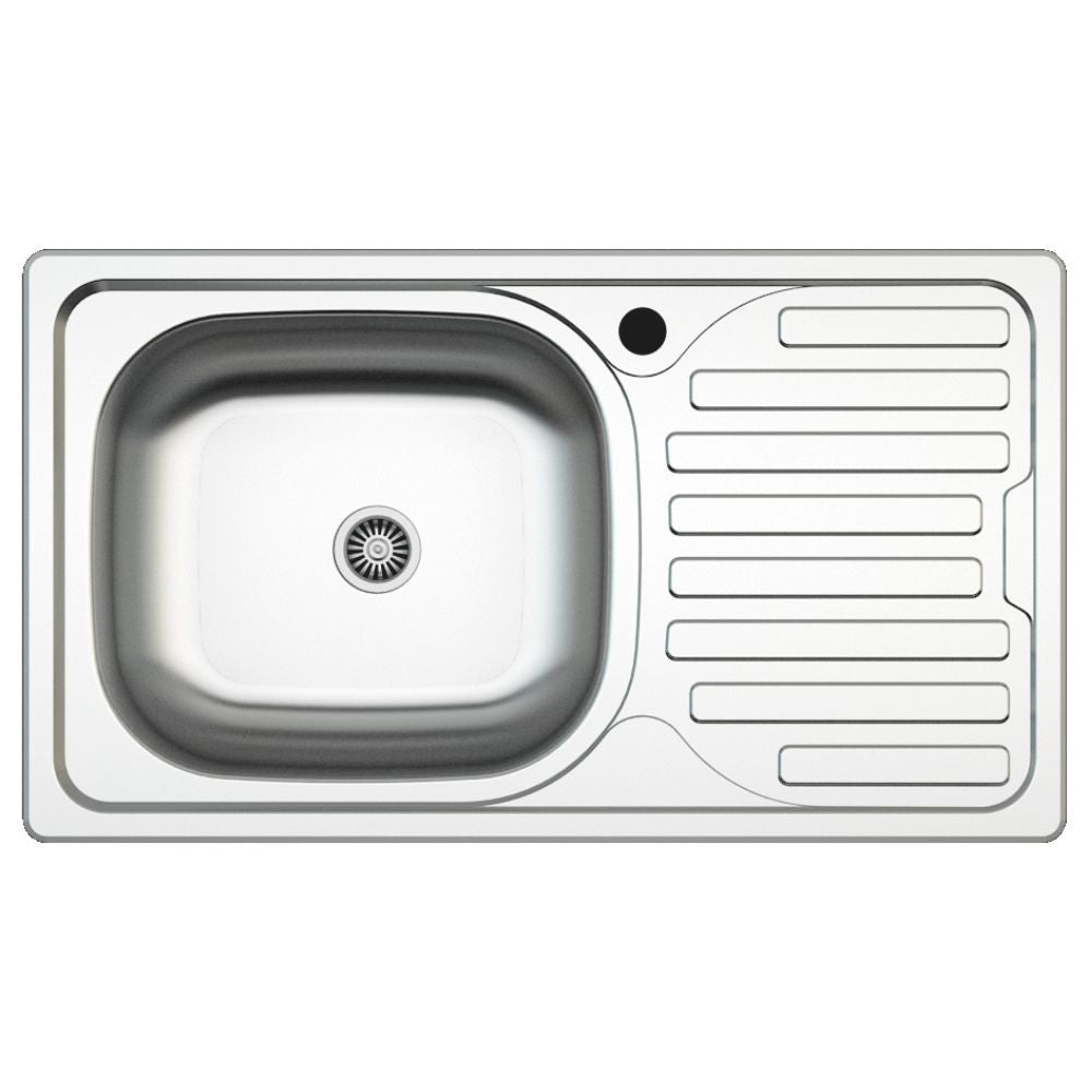 lavello incasso sa07 una vasca con gocciolatoio destro 43.5x76 cm. inox, lavello in acciaio inox a una vasca, vista frontale