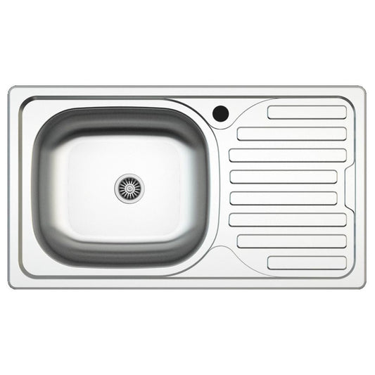 lavello incasso sa07 una vasca con gocciolatoio destro 43.5x76 cm. inox, lavello in acciaio inox a una vasca, vista frontale