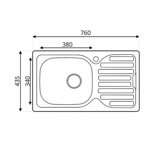 lavello incasso sa07 una vasca con gocciolatoio sinistro 43.5x76 cm. inox, dettaglio della superficie lucida in acciaio