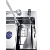 lavello incasso sa3541 una vasca 75x45 cm. completo di accessori colore inox, particolare della piletta e scarico in inox