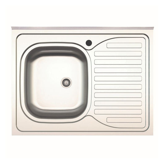 lavello da appoggio sa30 una vasca con gocciolatoio destro 80x60cm. inox, lavello in acciaio inox a una vasca, vista frontale