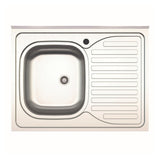 lavello da appoggio sa30 una vasca con gocciolatoio destro 80x60cm. inox, lavello in acciaio inox a una vasca, vista frontale