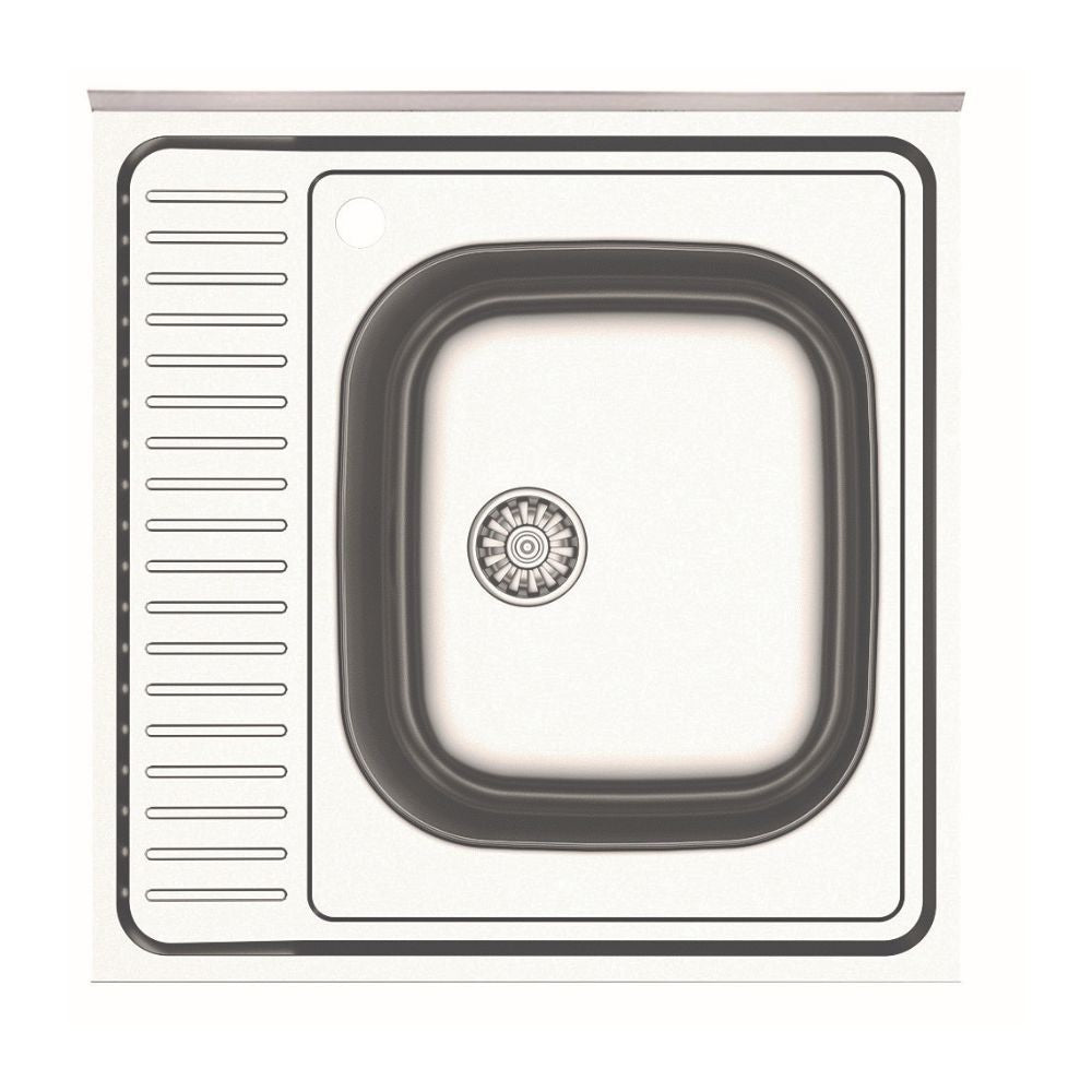 lavello da appoggio sa24 una vasca 60x60cm. inox, lavello in acciaio inox a una vasca, vista frontale