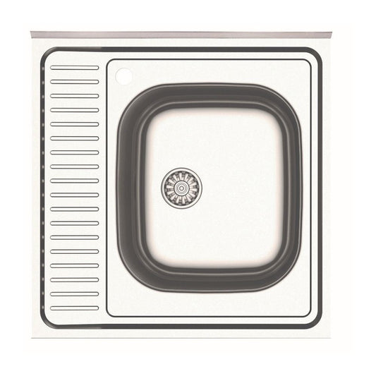 lavello da appoggio sa24 una vasca 60x60cm. inox, lavello in acciaio inox a una vasca, vista frontale