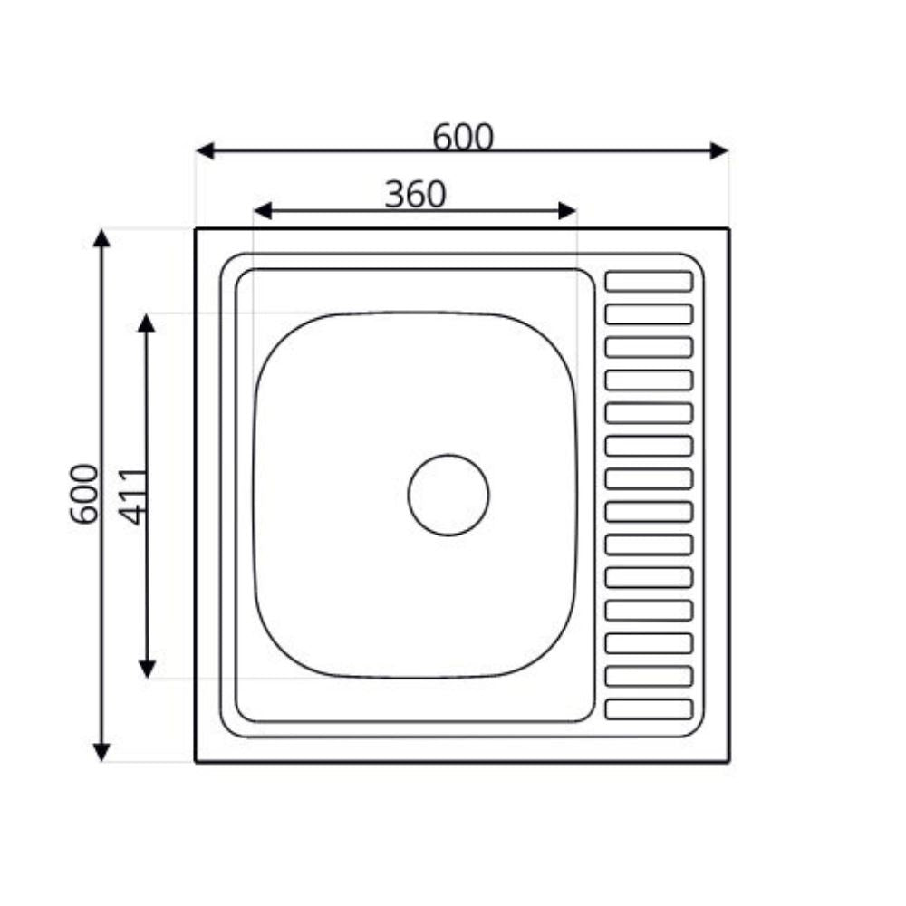 lavello da appoggio sa24 una vasca 60x60cm. inox, dettaglio della superficie lucida in acciaio