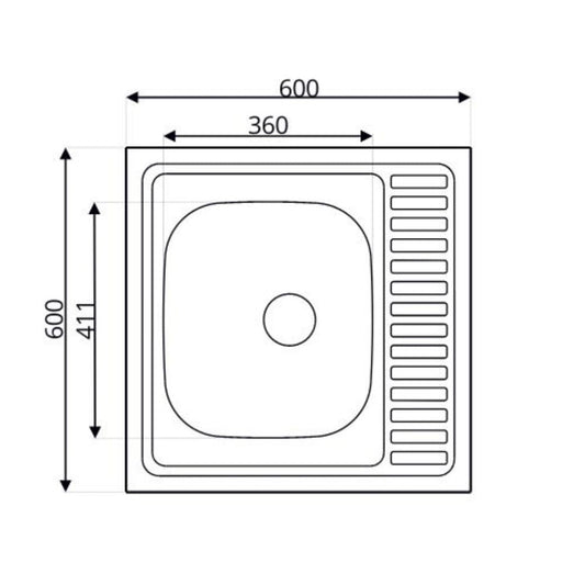 lavello da appoggio sa24 una vasca 60x60cm. inox, dettaglio della superficie lucida in acciaio