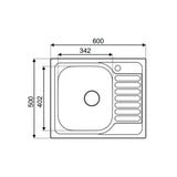 lavello 60x50 reversibile rondo' ec196, lavello singolo installato in top cucina moderno