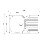 lavello appoggio 80x50 sa216  1 vasca e gocciolatoio destro, dettaglio della superficie lucida in acciaio