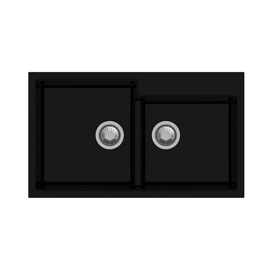 tip toe n200 lavello 2 vasche nero, lavello in granito a due vasche, vista frontale