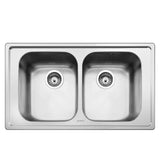 lavello smeg lp8622 inox 2 vasche 86x50 cm, lavello in acciaio inox a due vasche, vista frontale