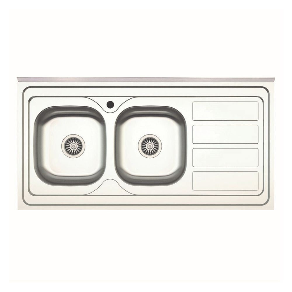 lavello da appoggio sa46 due vasche con gocciolatoio destro 120x60cm. inox, lavello in acciaio inox a due vasche, vista frontale