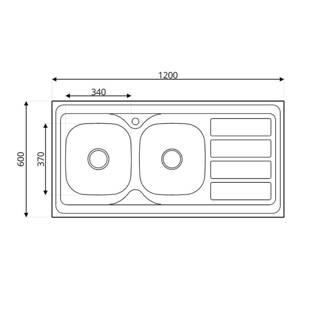 lavello da appoggio sa46 due vasche con gocciolatoio destro 120x60cm. inox, dettaglio della superficie lucida e vasche affiancate