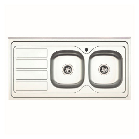 lavello da appoggio sa46 due vasche con gocciolatoio sinistro 120x60cm. inox, lavello in acciaio inox a due vasche, vista frontale