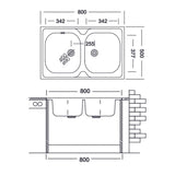 lavello appoggio 80x50 50 series 2 vasche n214, dettaglio della superficie lucida e vasche affiancate