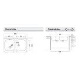 lavello appoggio 80x50 50 series 2 vasche n214, vista laterale del lavello inox installato