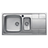 lavello saxt332 100x50 cm 2 vasche destro, lavello in acciaio inox a due vasche, vista frontale